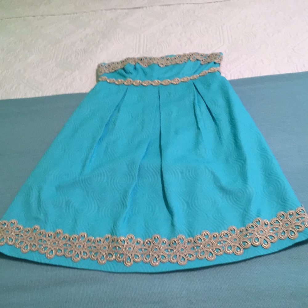 Lilly Pulitzer strapless blue with gold trim dress
